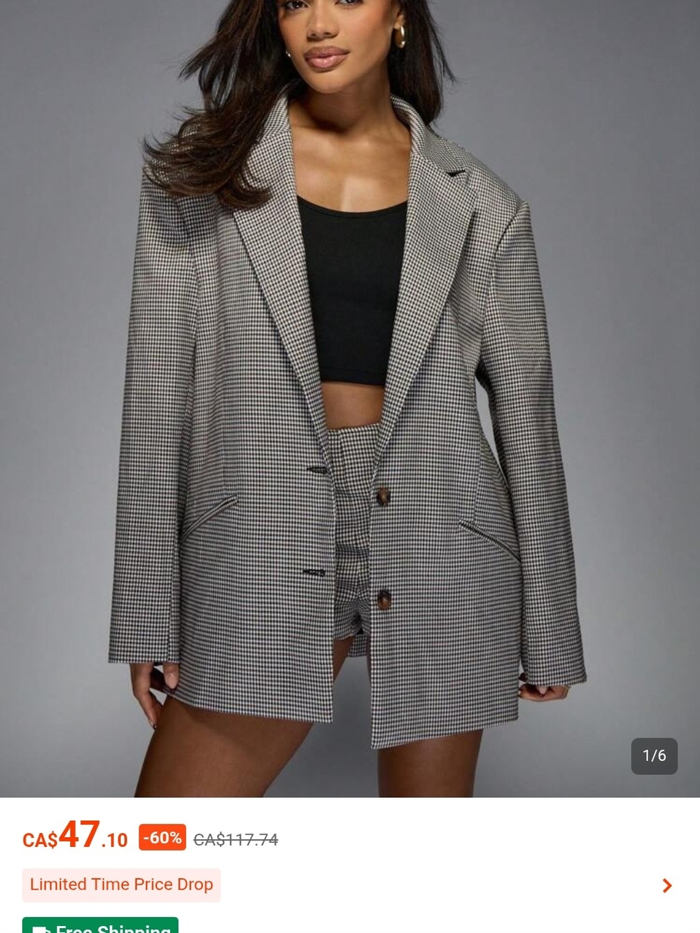 MISSGUIDED Houndstooth Oversized Blazer Jacket - Black & White